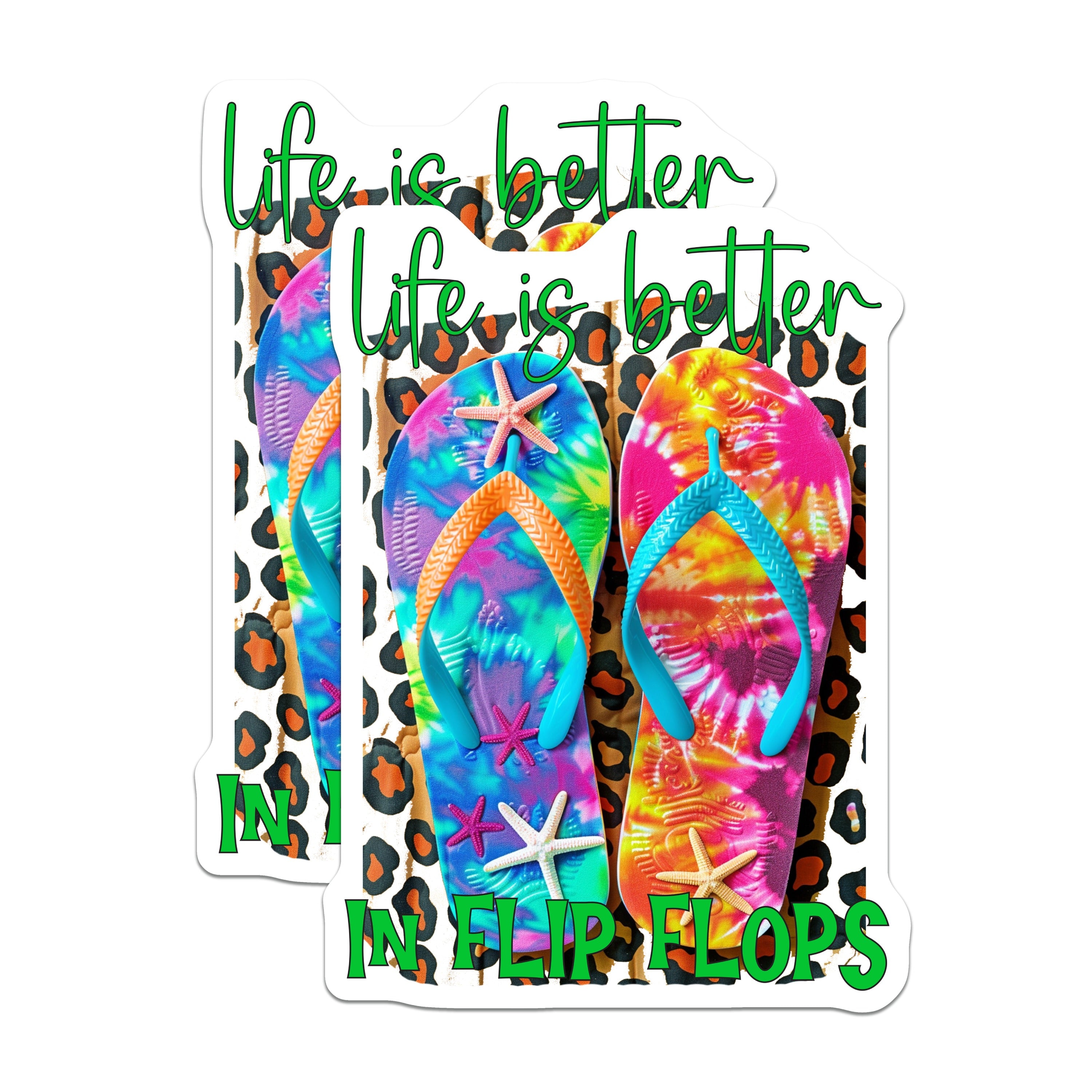 (2 Pack) Tie Dye Flip Flop Magnets - Beach Life Refrigerator - Starfish Summer Art - 5 Inches On Longest Side - Thick Durable Magnet - Made in USA - MAG38701