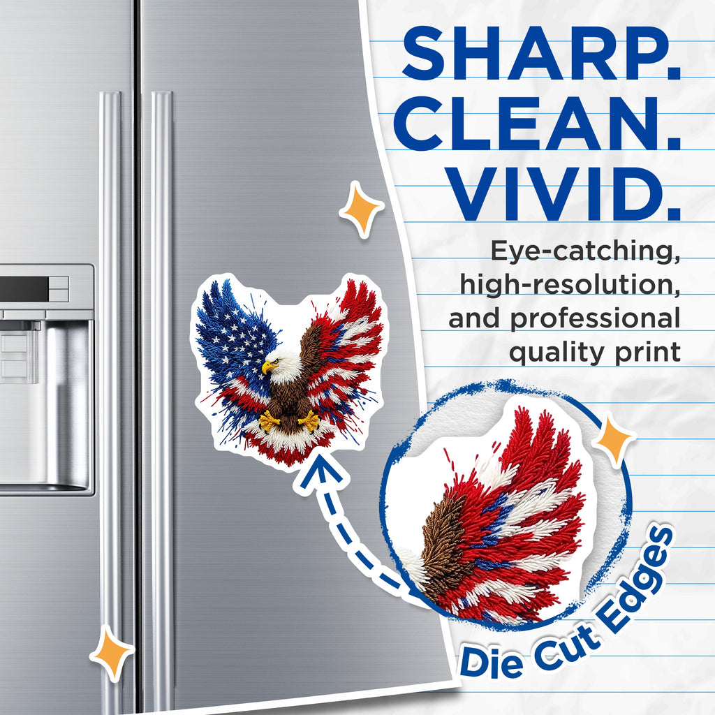 (2 Pack) Patriotic Eagle Magnets - American Flag Decor - USA Freedom - Veterans Day - 5 Inches On Longest Side - Thick Durable Magnet - Made in USA - MAG39447
