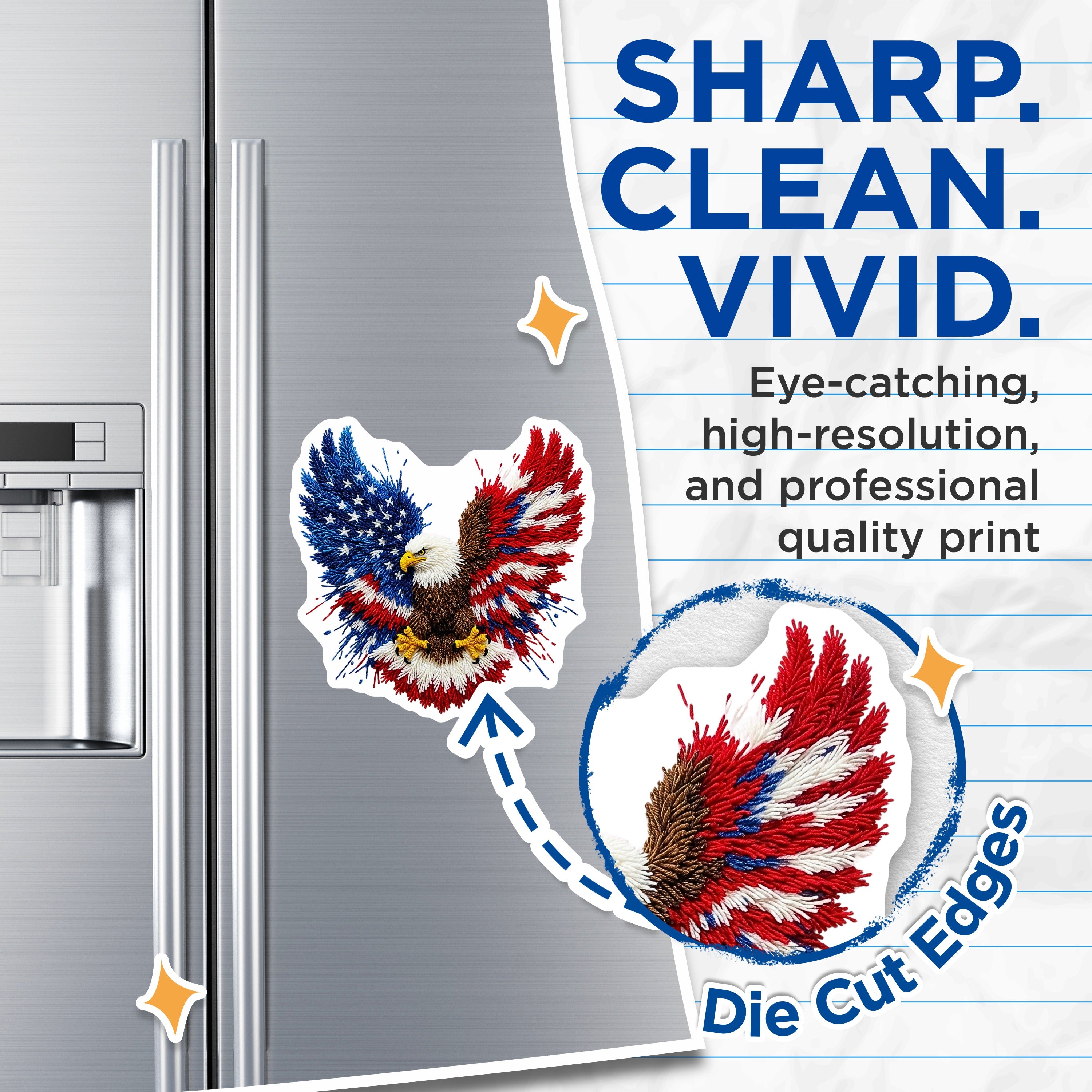 (2 Pack) Patriotic Eagle Magnets - American Flag Decor - USA Freedom - Veterans Day - 5 Inches On Longest Side - Thick Durable Magnet - Made in USA - MAG39447