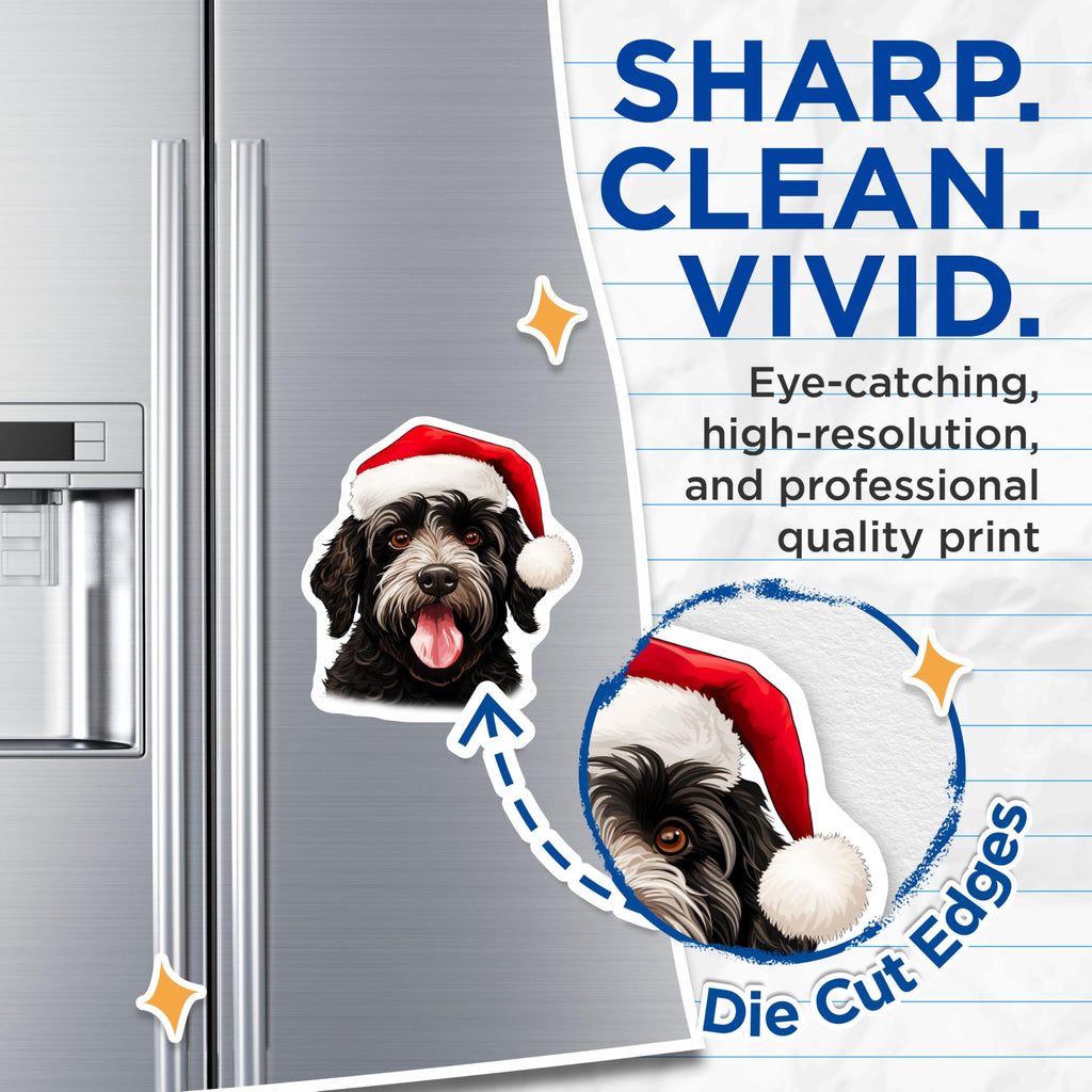(2 Pack) Dog with Santa Hat Magnets - Christmas Pet Decor - Holiday Animal Lover Fridge Magnets - 5 Inches On Longest Side - Thick Durable Magnet - Made in USA - MAG29826