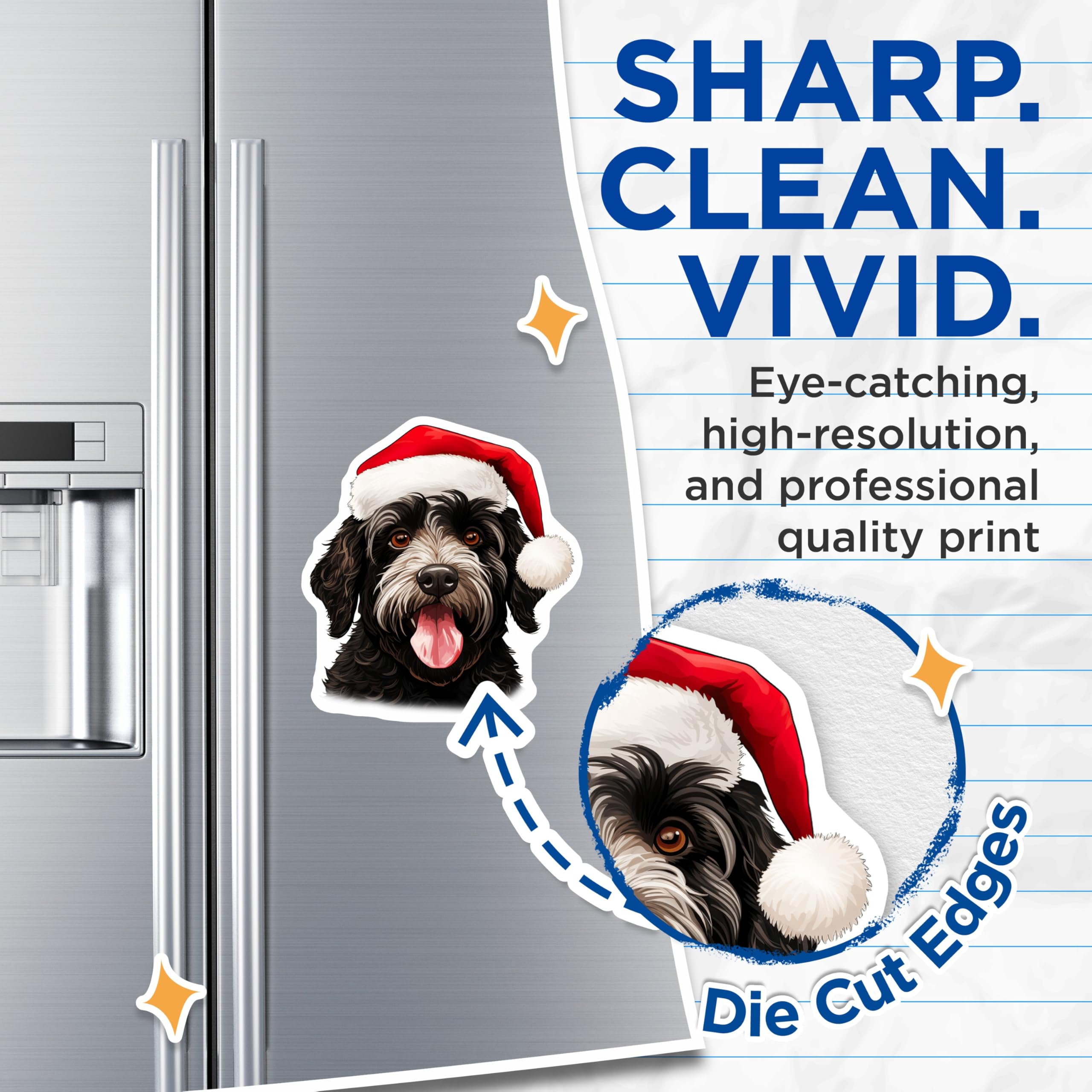 (2 Pack) Dog with Santa Hat Magnets - Christmas Pet Decor - Holiday Animal Lover Fridge Magnets - 5 Inches On Longest Side - Thick Durable Magnet - Made in USA - MAG29826