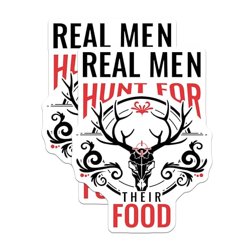 (2 Pack) Real Men Hunt for Their Food Stickers - Outdoor Enthusiast - Deer Skull Decal - 5" On Longest Side - Sticks to Smooth Flat Surfaces - Made in USA - BMCS8776 - BMCS8776