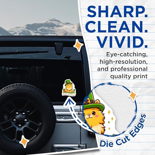 (2 Pack) Leprechaun Cat Stickers - Cute Cat with Hat - St. Patrick's Day Decoration - 5" On Longest Side - Sticks to Smooth Flat Surfaces - Made in USA - BMCS8110