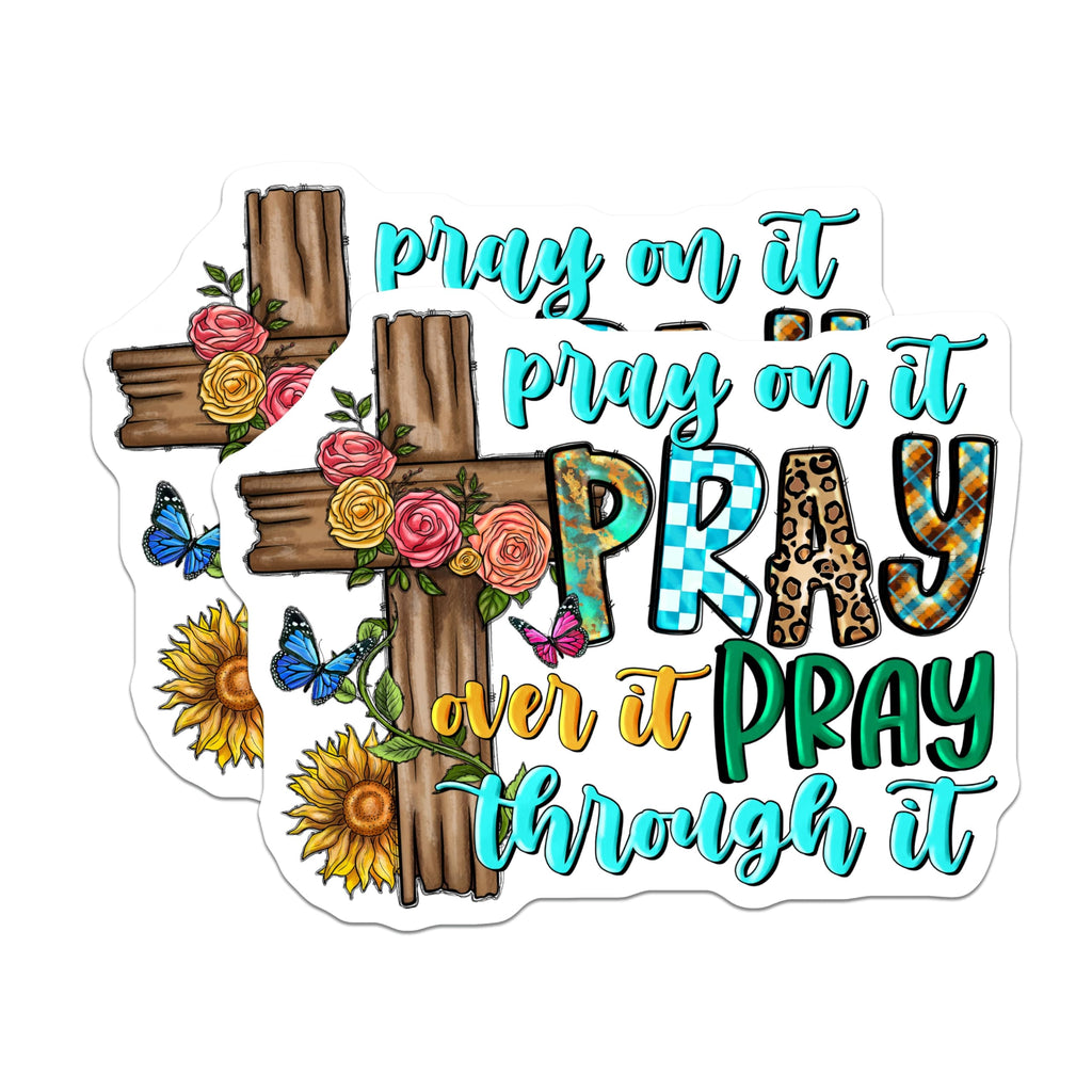 (2 Pack) Pray On It Magnets - Boho Christian Cross Decor - Faith Based Inspirational Reminder for Fridge - 5 Inches On Longest Side - Thick Durable Magnet - Made in USA - MAG29453