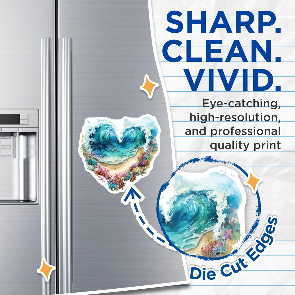 (2 Pack) Ocean Heart Waves Magnets - Coastal Beach Reef Art - Marine Life Home Decor - Tropical Decor Fridge Magnet Set - 5 Inches On Longest Side - Thick Durable Magnet - Made in USA - MAG19829