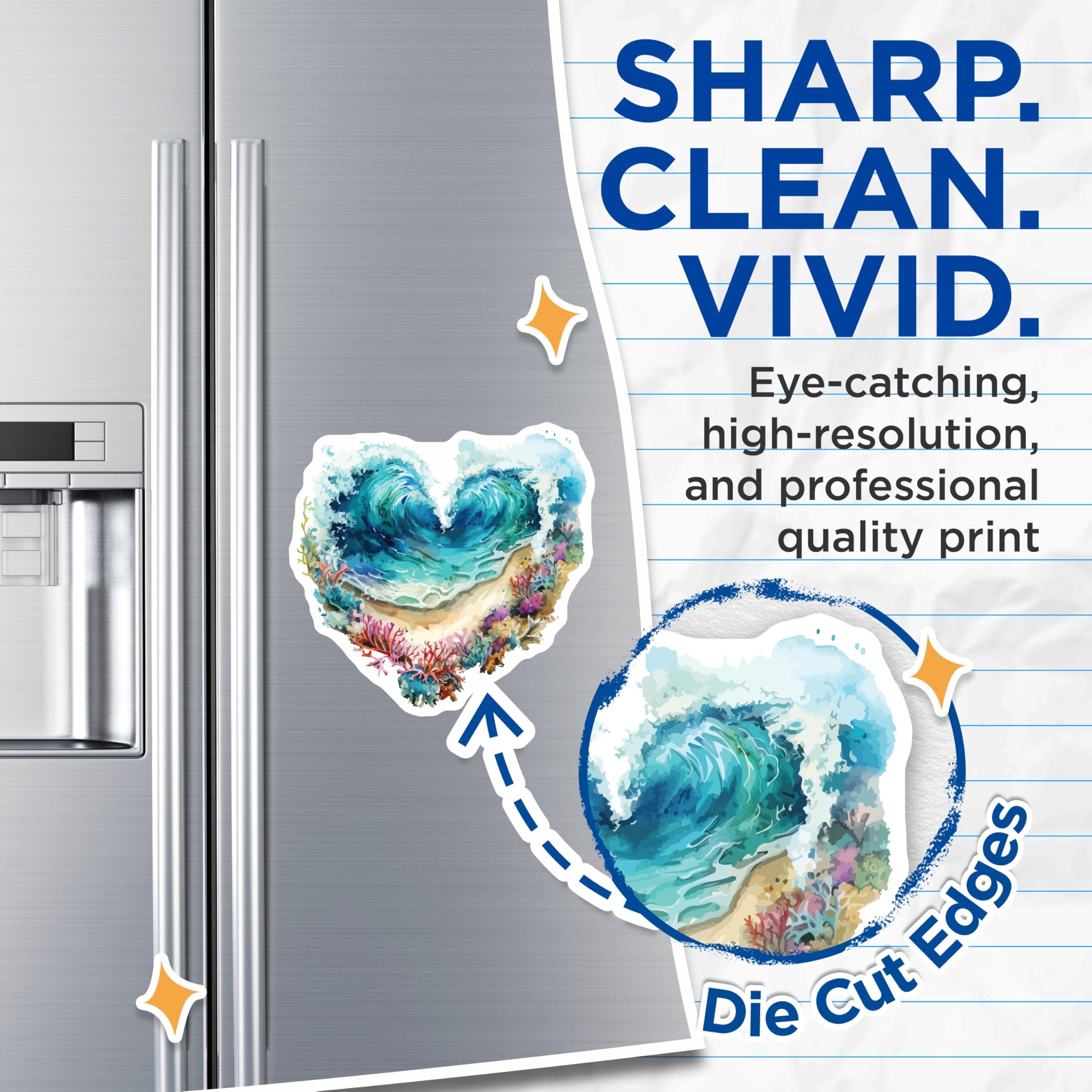 (2 Pack) Ocean Heart Waves Magnets - Coastal Beach Reef Art - Marine Life Home Decor - Tropical Decor Fridge Magnet Set - 5 Inches On Longest Side - Thick Durable Magnet - Made in USA - MAG19829