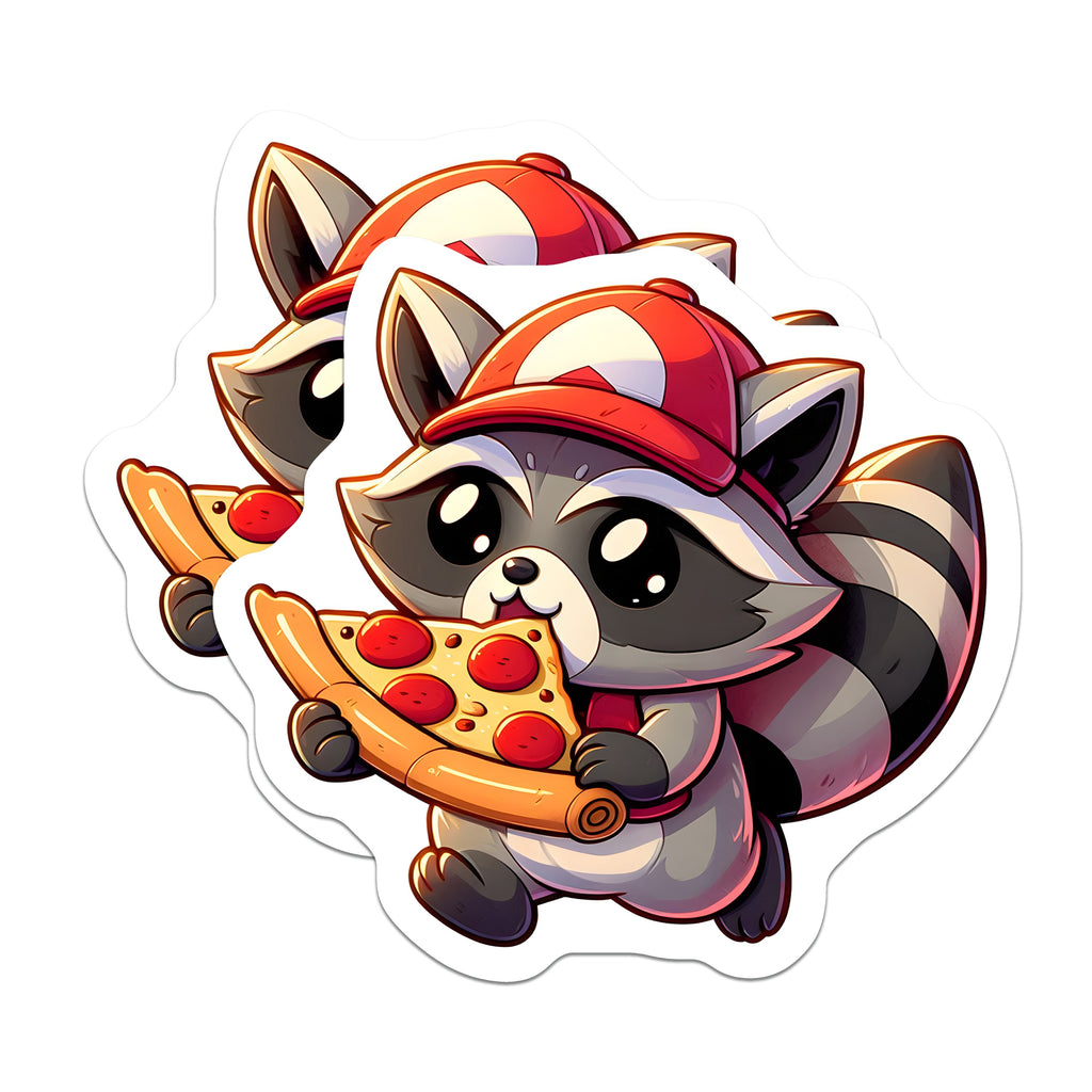 (2 Pack) Kawaii Raccoon Pizza Magnets - Cute Animal Fridge Decor - Gamer Themed Locker Accessories - Foodie Kitchen Home Decor - 5" - Durable Magnet - Made in USA - MAG37411