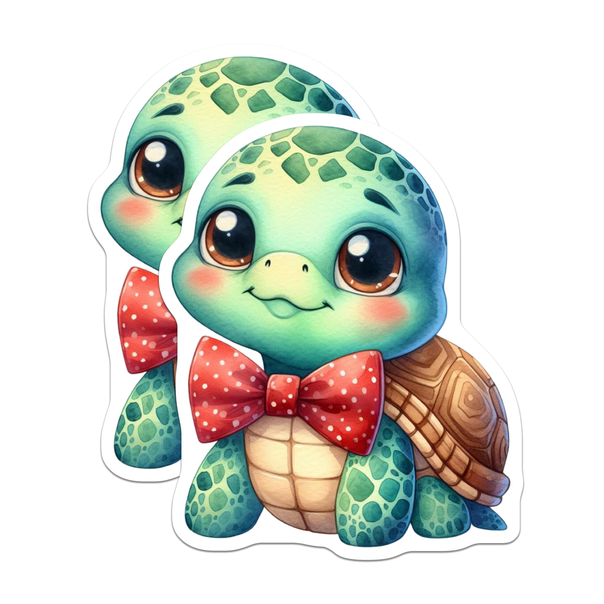 (2 Pack) Adorable Turtle Magnets - Kawaii Baby Reptile Decor - Polka Dot Bow Tie Animal Art - Fridge Locker Decor - 5 Inches On Longest Side - Thick Durable Magnet - Made in USA - MAG22026