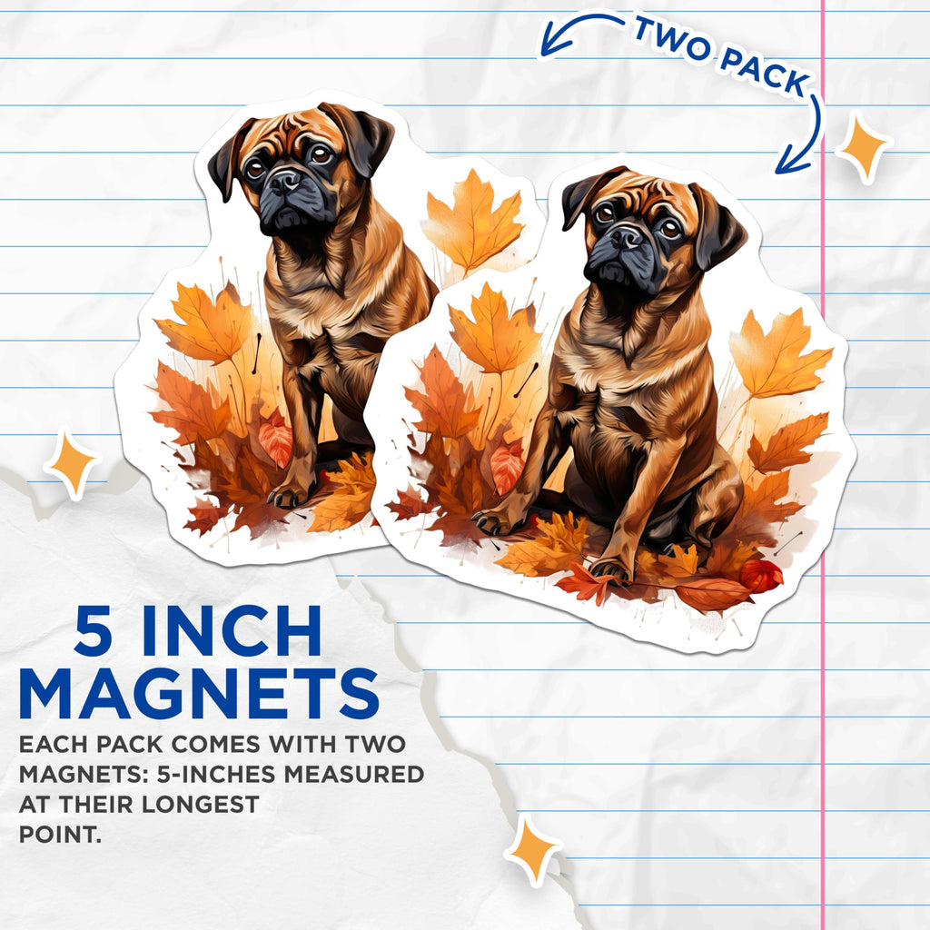 (2 Pack) Puggle Dog Autumn Magnets - Pet Owner Home Decor - Seasonal Fridge Accessory - 5 Inches On Longest Side - Thick Durable Magnet - Made in USA - MAG27763