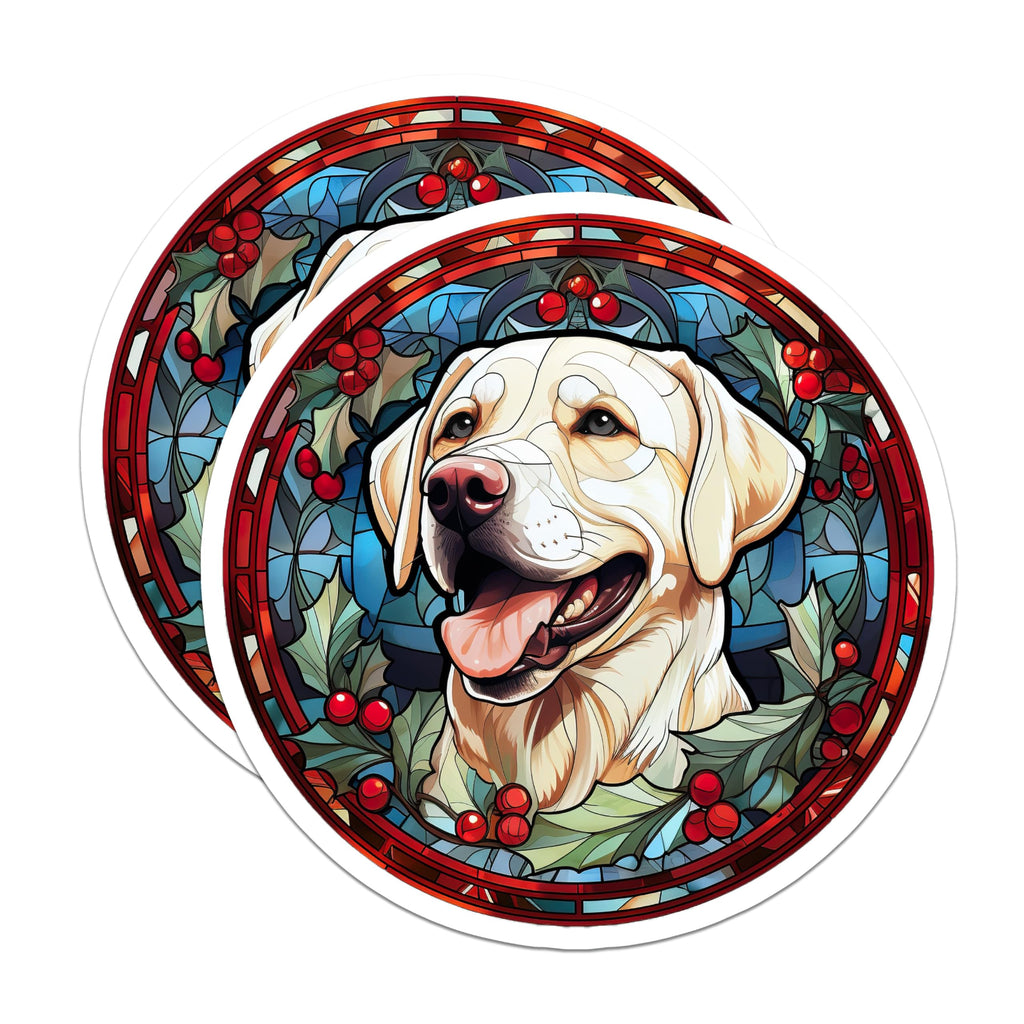 (2 Pack) Yellow Labrador Magnets - Stained Glass Christmas Dog - Holiday Pet Lover Decor - Lab Retriever Art - 5 Inches On Longest Side - Thick Durable Magnet - Made in USA - MAG29367