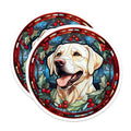 (2 Pack) Yellow Labrador Magnets - Stained Glass Christmas Dog - Holiday Pet Lover Decor - Lab Retriever Art - 5 Inches On Longest Side - Thick Durable Magnet - Made in USA - MAG29367