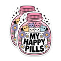 (2 Pack) Happy Pills Cats Magnets - Cute Kitten Bottle Decor - Whimsical Mental Health Art - Unique Pet Lover Present - 5 Inches On Longest Side - Thick Durable Magnet - Made in USA - MAG21046