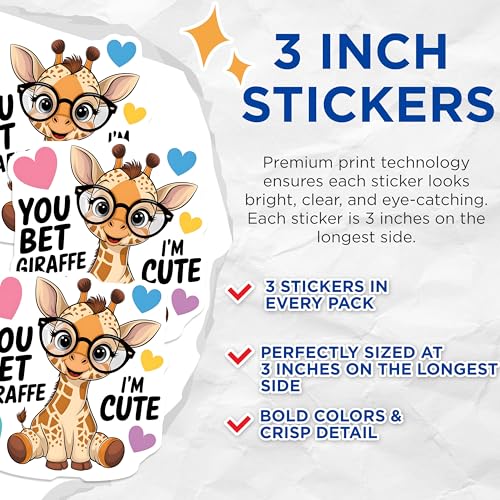 (3 Pack) Cute Giraffe Decals - Laptop Decal - Animal Stickers - 3 Inches On Longest Side - Easy Peel & Apply - Made in USA - 3MCS4341