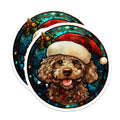 (2 Pack) Christmas Doodle Dog Magnets - Stained Glass Pet Art - Festive Holiday Refrigerator Decor - 5 Inches On Longest Side - Thick Durable Magnet - Made in USA - MAG26573