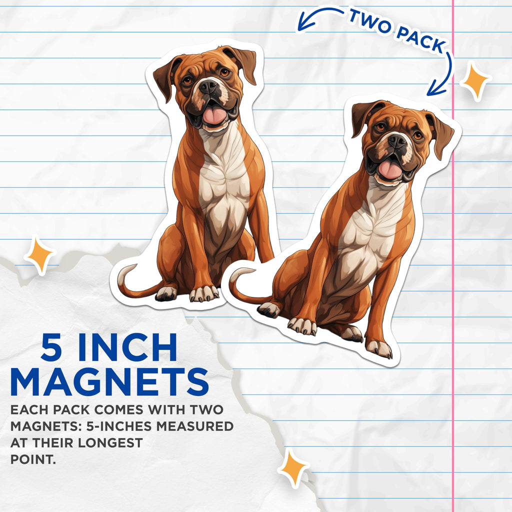 (2 Pack) Boxer Dog Magnets - Fawn Boxer Art - Dog Lover Collectible - Pet Parent Decor - Canine Companion Display - 5 Inches On Longest Side - Thick Durable Magnet - Made in USA - MAG27950
