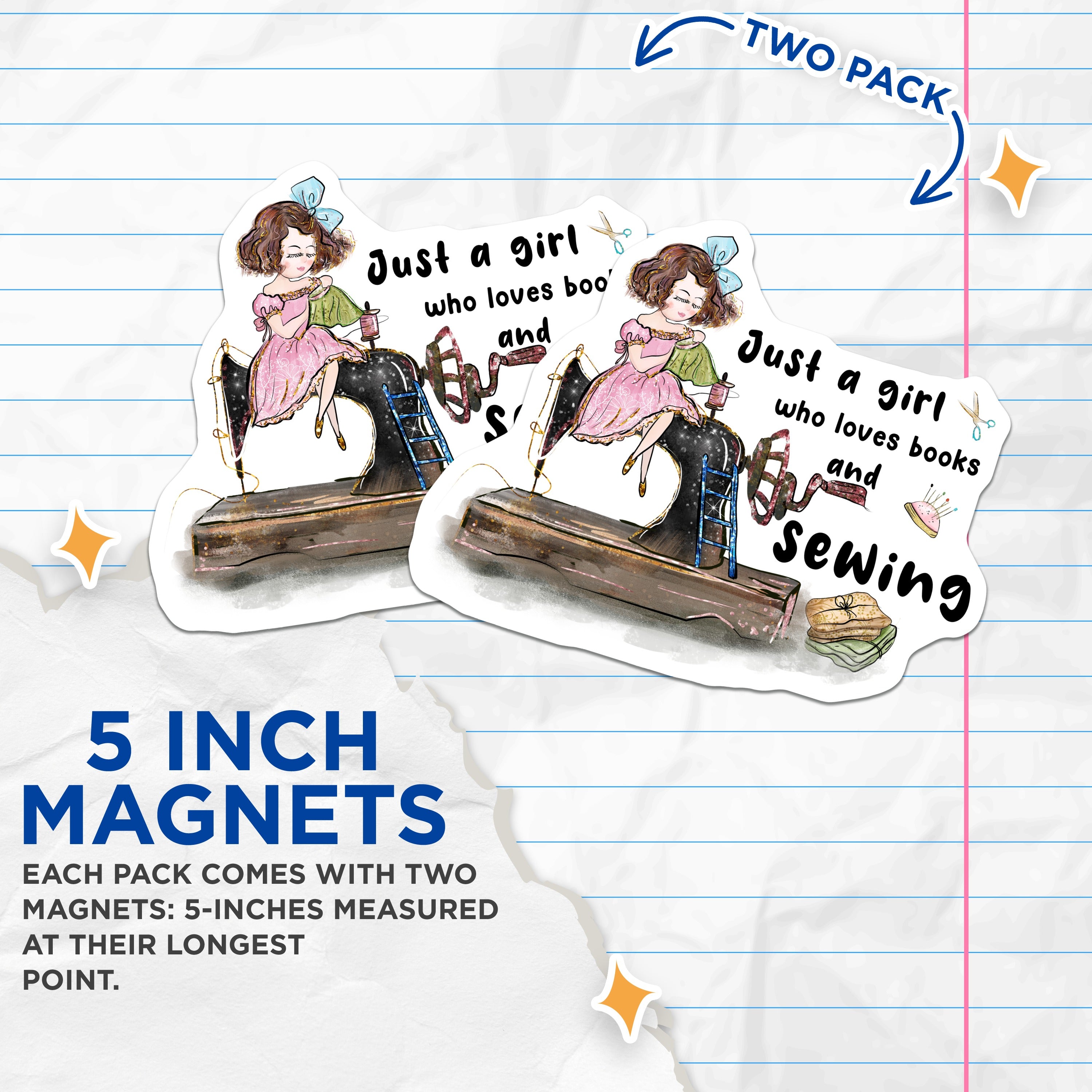 (2 Pack) Sewing Machine Magnets - Book Lover Reader Decor - Crafter Seamstress Gift Idea - Hobby Art Magnets - 5 Inches On Longest Side - Thick Durable Magnet - Made in USA - MAG38839