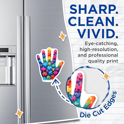 (2 Pack) Puzzle Piece Handprint Magnets - Colorful Autism Awareness - 5" On Longest Side - for Cars, Fridges, Toolboxes - Made in USA - MAG7891