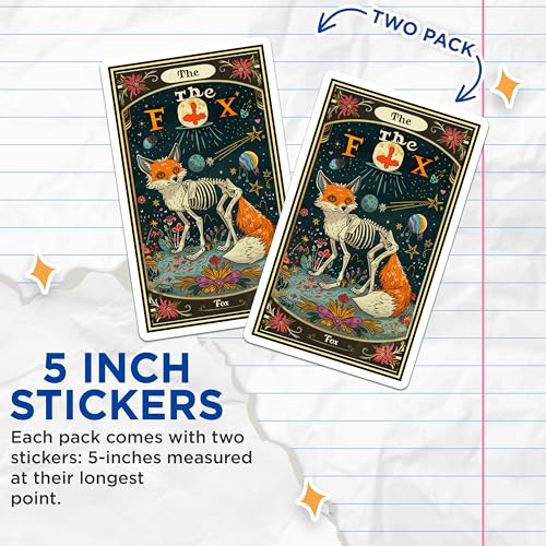 (2 Pack) Fox Stickers - Animal Art Stickers - Woodland Creature - Space Fantasy - Unique Design - 5" On Longest Side - Sticks to Smooth Flat Surfaces - Made in USA - BMCS3640
