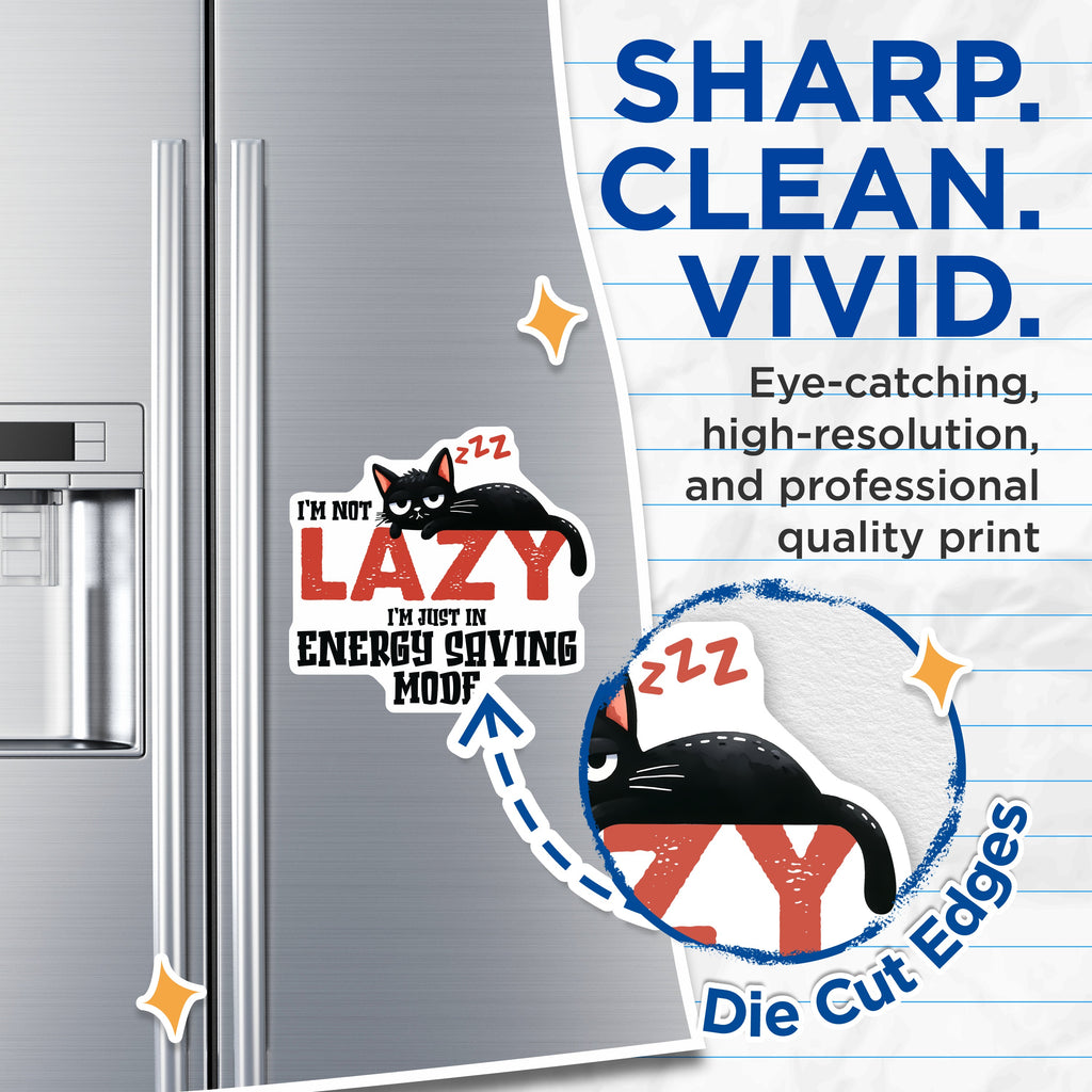 (2 Pack) Funny Lazy Cat Magnets - Energy Saving Mode Quote - Introvert Humor Refrigerator Locker Decor - 5 Inches On Longest Side - Thick Durable Magnet - Made in USA - MAG36325