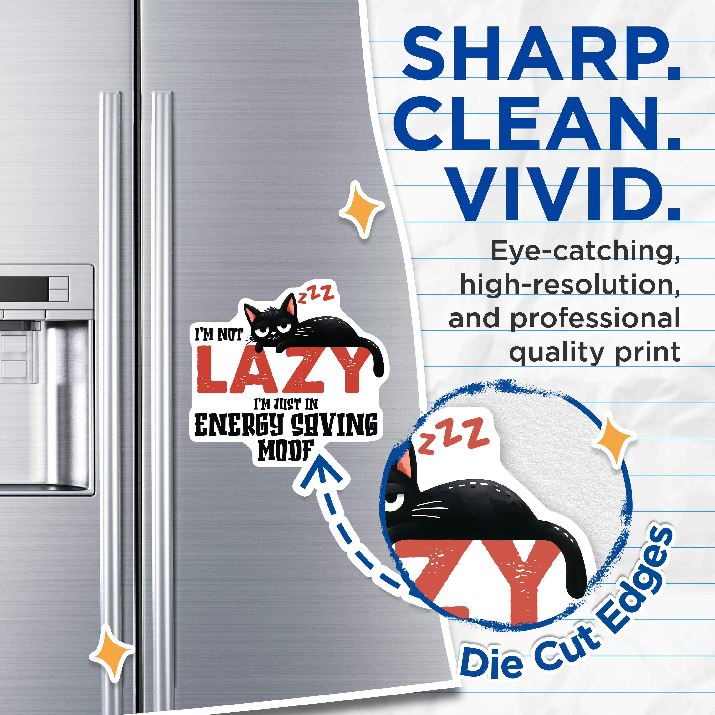 (2 Pack) Funny Lazy Cat Magnets - Energy Saving Mode Quote - Introvert Humor Refrigerator Locker Decor - 5 Inches On Longest Side - Thick Durable Magnet - Made in USA - MAG36325