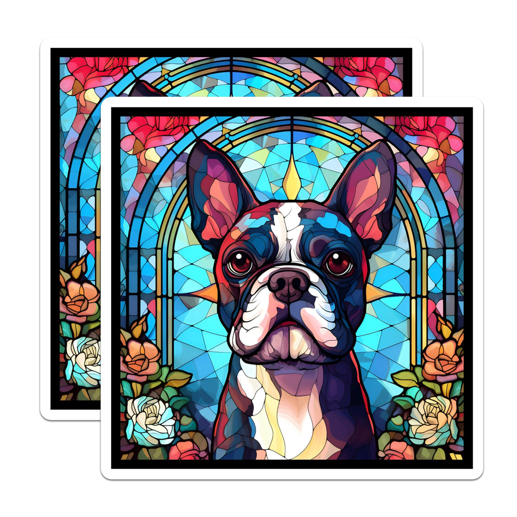 (2 Pack) Boston Terrier Magnets - Stained Glass Dog Art - Refrigerator Decor - 5" On Longest Side - Premium Magnet - for Cars, Refrigerators, Toolboxes, Lockers - Made in USA - MAG14615