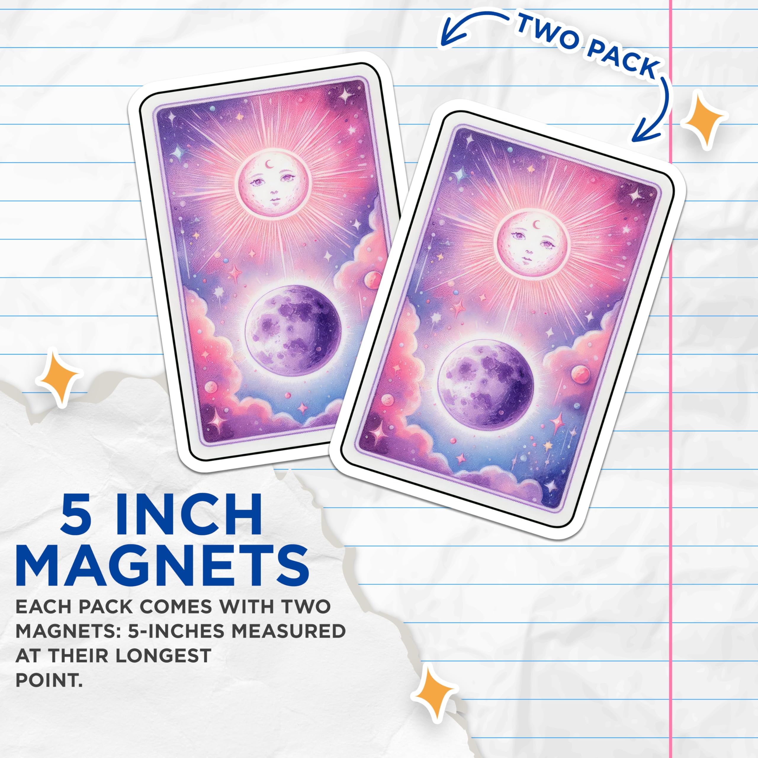 (2 Pack) Sun Moon Tarot Card Magnets - Pastel Celestial Aesthetic - Cosmic Fantasy Dream Art - 5 Inches On Longest Side - Thick Durable Magnet - Made in USA - MAG22786