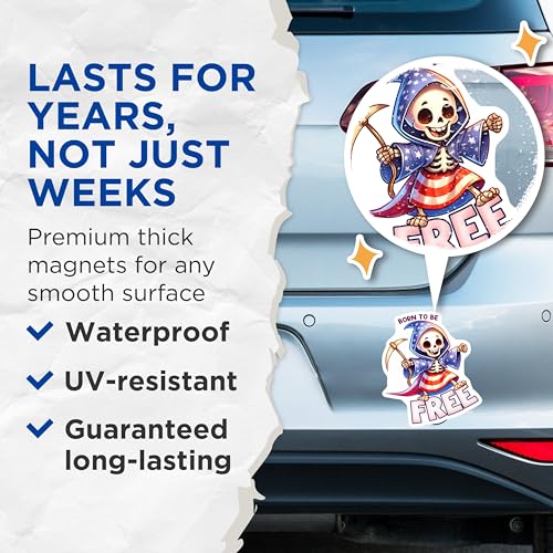 (2 Pack) Born to Be Free Magnets - Fun Patriotic Home Decor - 5" On Longest Side - for Cars, Fridges, Toolboxes - Made in USA - MAG7915