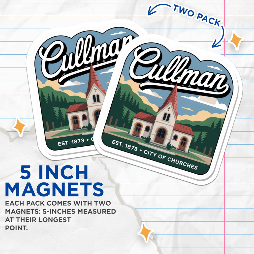(2 Pack) Cullman Alabama Magnets - City of Churches - Souvenir Fridge Magnets - 5" On Longest Side - Premium Magnet - for Cars, Refrigerators, Toolboxes, Lockers - Made in USA - MAG17771