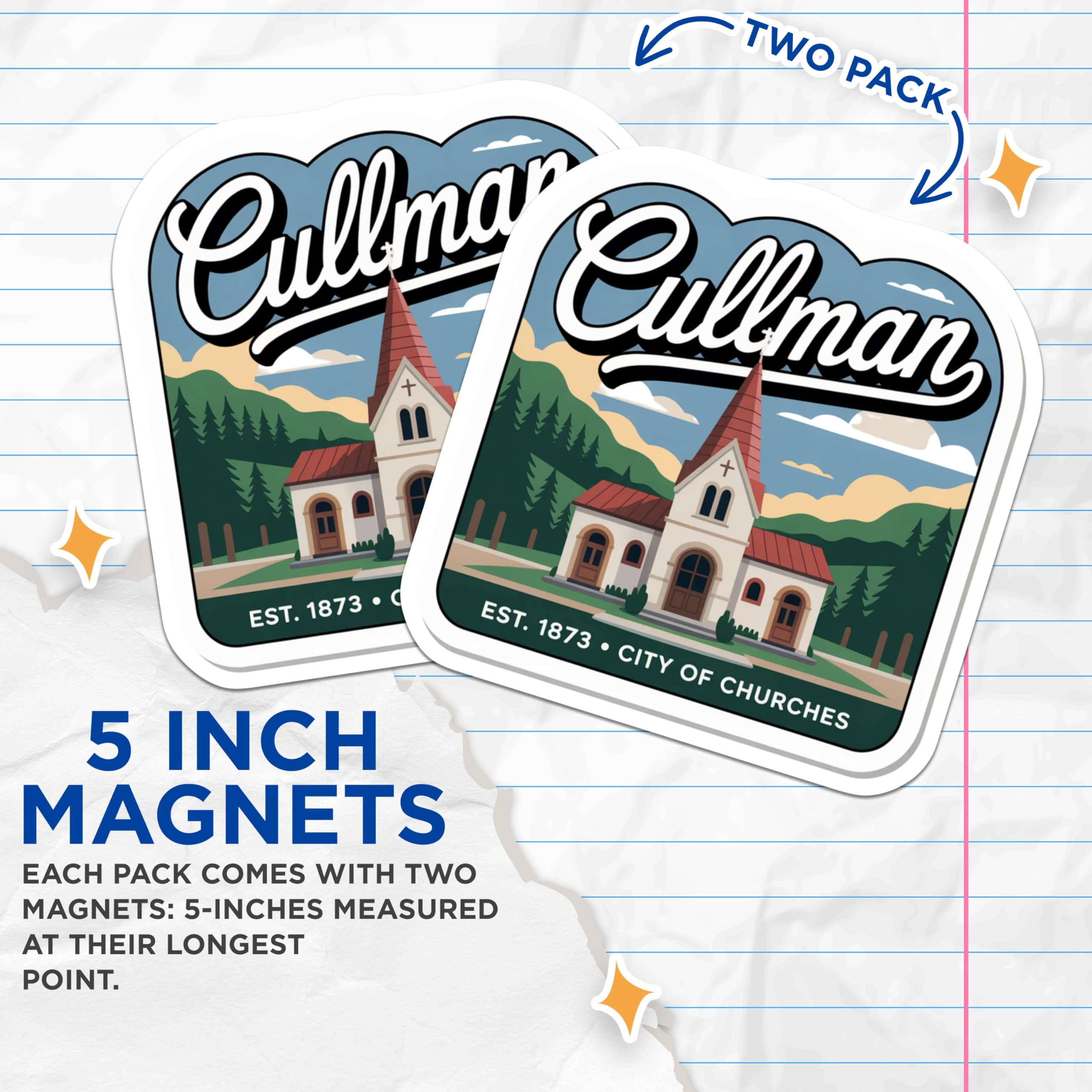 (2 Pack) Cullman Alabama Magnets - City of Churches - Souvenir Fridge Magnets - 5" On Longest Side - Premium Magnet - for Cars, Refrigerators, Toolboxes, Lockers - Made in USA - MAG17771