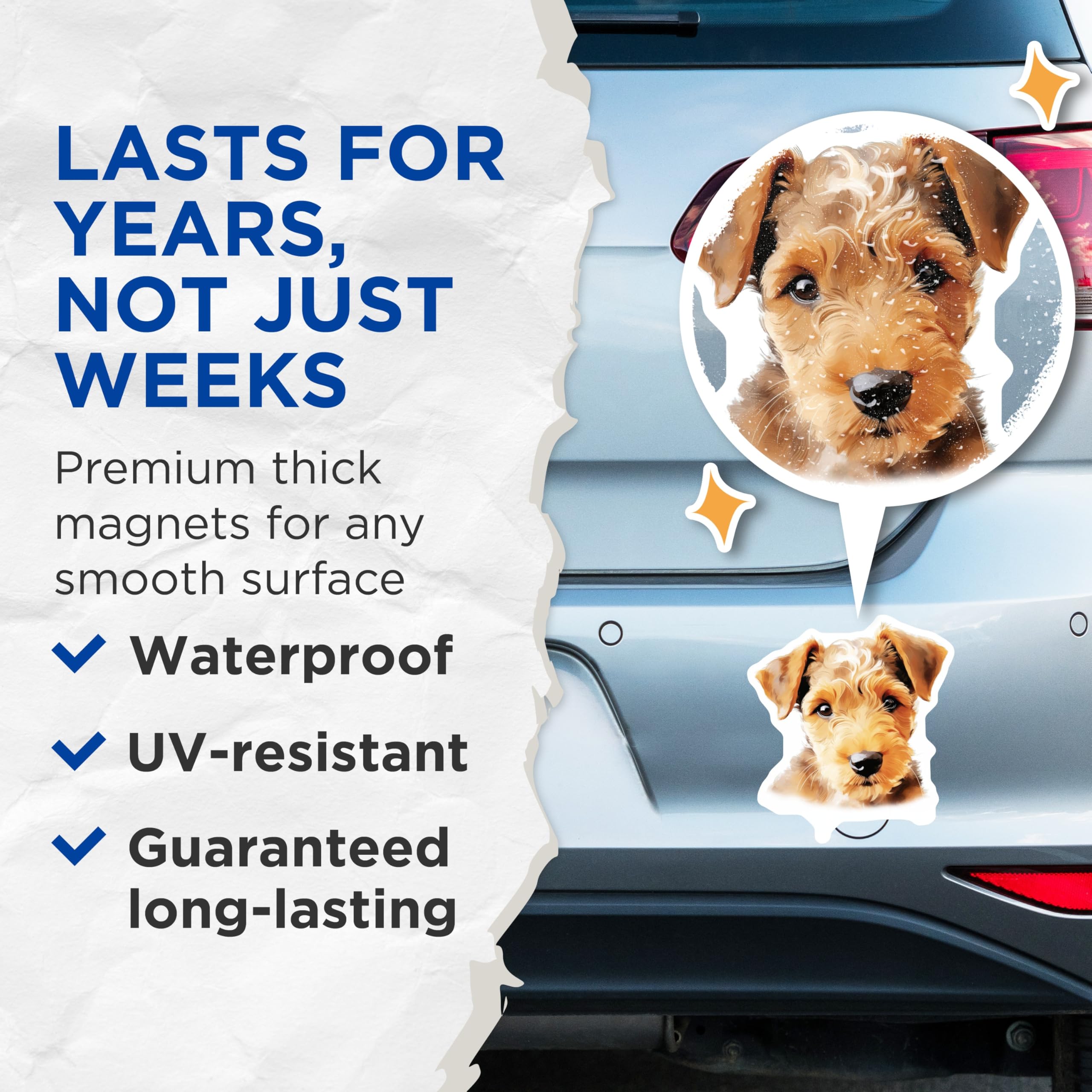 (2 Pack) Welsh Terrier Puppy Magnets - Dog Lover Decor - Dog Mom Dad Accessory - 5 Inches On Longest Side - Thick Durable Magnet - Made in USA - MAG25347