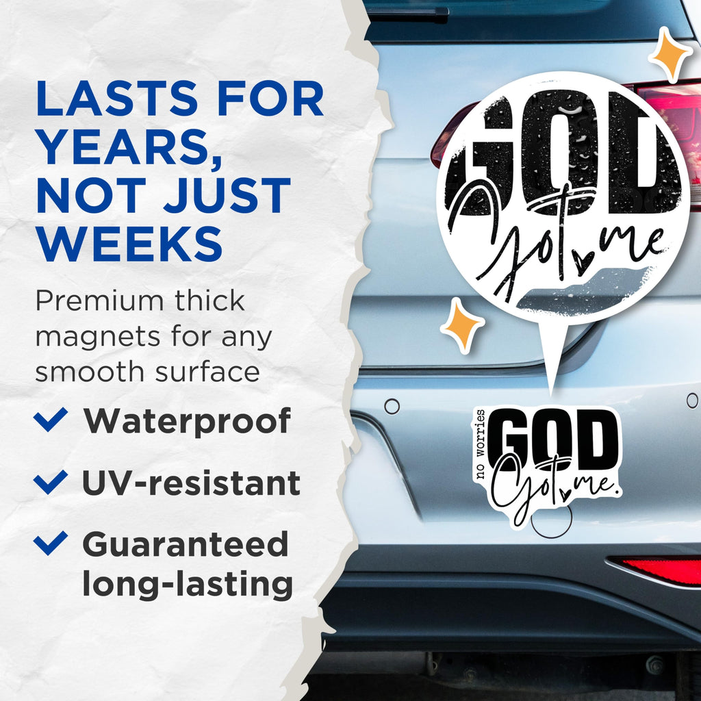 (2 Pack) No Worries God Got Me Magnets - Christian Scripture Decor - Inspirational Faith Refrigerator Magnets - 5 Inches On Longest Side - Thick Durable Magnet - Made in USA - MAG29390