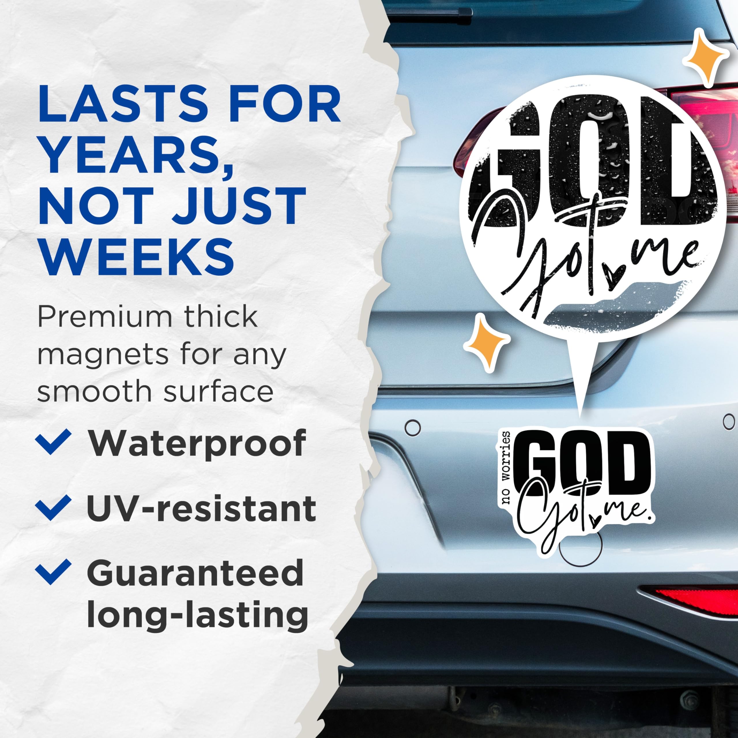 (2 Pack) No Worries God Got Me Magnets - Christian Scripture Decor - Inspirational Faith Refrigerator Magnets - 5 Inches On Longest Side - Thick Durable Magnet - Made in USA - MAG29390