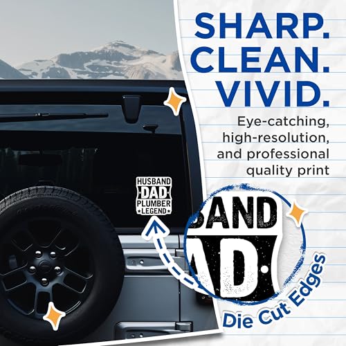 (2 Pack) Husband Dad Plumber Legend Stickers - Funny Quote Stickers - Father's Day Stickers - Black and White Stickers - 5" On Longest Side - Sticks to Smooth Flat Surfaces - Made in USA - BMCS6159