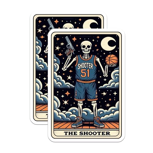 (2 Pack) Skeleton Basketball Player Stickers - Shooter Stickers - Funny Skeleton Holding Basketball Design - 5" On Longest Side - Sticks to Smooth Flat Surfaces - Made in USA - BMCS4666