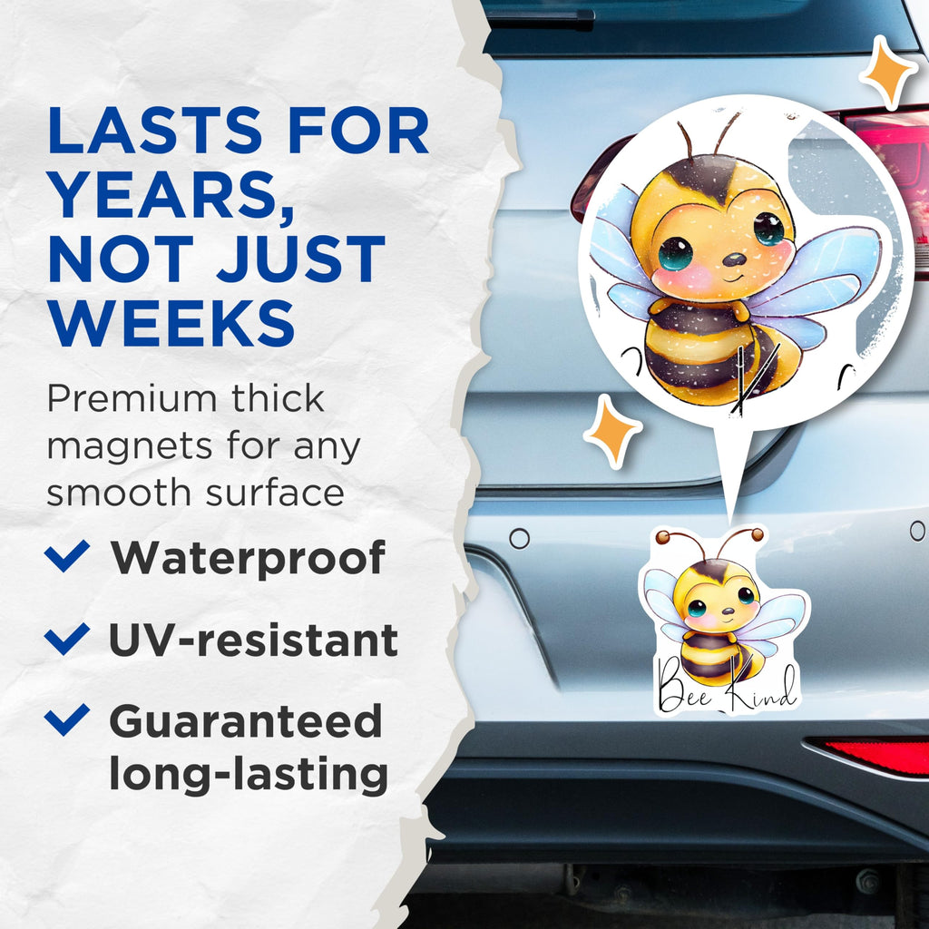 (2 Pack) Bee Kind Magnets - Cute Bee Art - Inspirational Quote Magnets - 5" On Longest Side - Premium Magnet - for Cars, Refrigerators, Toolboxes, Lockers - Made in USA - MAG16714
