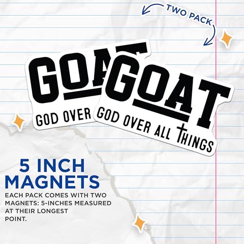 (2 Pack) Goat Magnets - God Over All Things - Inspirational Car Magnets - Religious Faith Decor - Christian Quote Magnets - 5" On Longest Side - for Cars, Fridges, Toolboxes - Made in USA - MAG7133