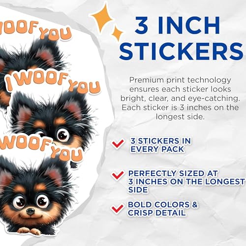 (3 Pack) Woof You Decals - Puppy Love Stickers - Cute Dog Laptop Decals - 3 Inches On Longest Side - Easy Peel & Apply - Made in USA - 3MCS1232