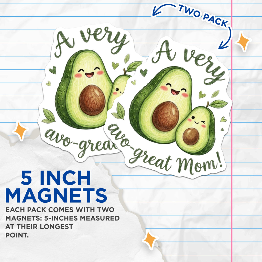 (2 Pack) Avocado Mom Magnets - Cute Mother Appreciation - Funny Food Pun Decor for Moms - 5 Inches On Longest Side - Thick Durable Magnet - Made in USA - MAG39220