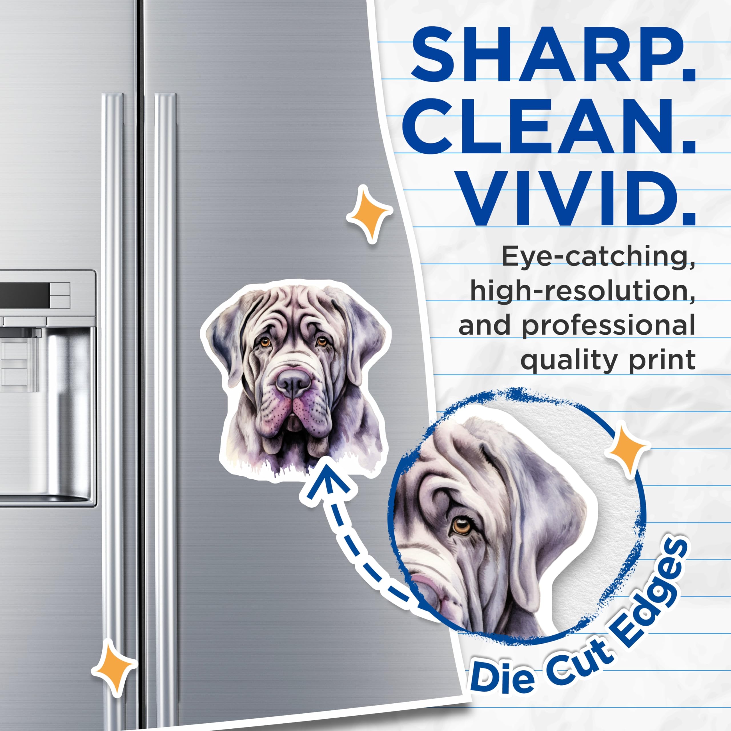 (2 Pack) Neapolitan Mastiff Magnets - Watercolor Dog Art - Pet Owner Decor - 5 Inches On Longest Side - Thick Durable Magnet - Made in USA - MAG29190