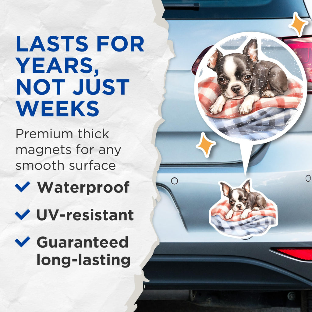 (2 Pack) Boston Terrier Magnets - Cute Puppy Fridge Magnets - Dog Lover Home Decor - 5" On Longest Side - Premium Magnet - for Cars, Refrigerators, Toolboxes, Lockers - Made in USA - MAG16580