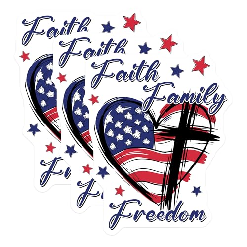 (3 Pack) Faith Family Freedom Decals - Patriotic Decal - Christian American Decals - 3 Inches On Longest Side - Easy Peel & Apply - Made in USA - 3MCS7135