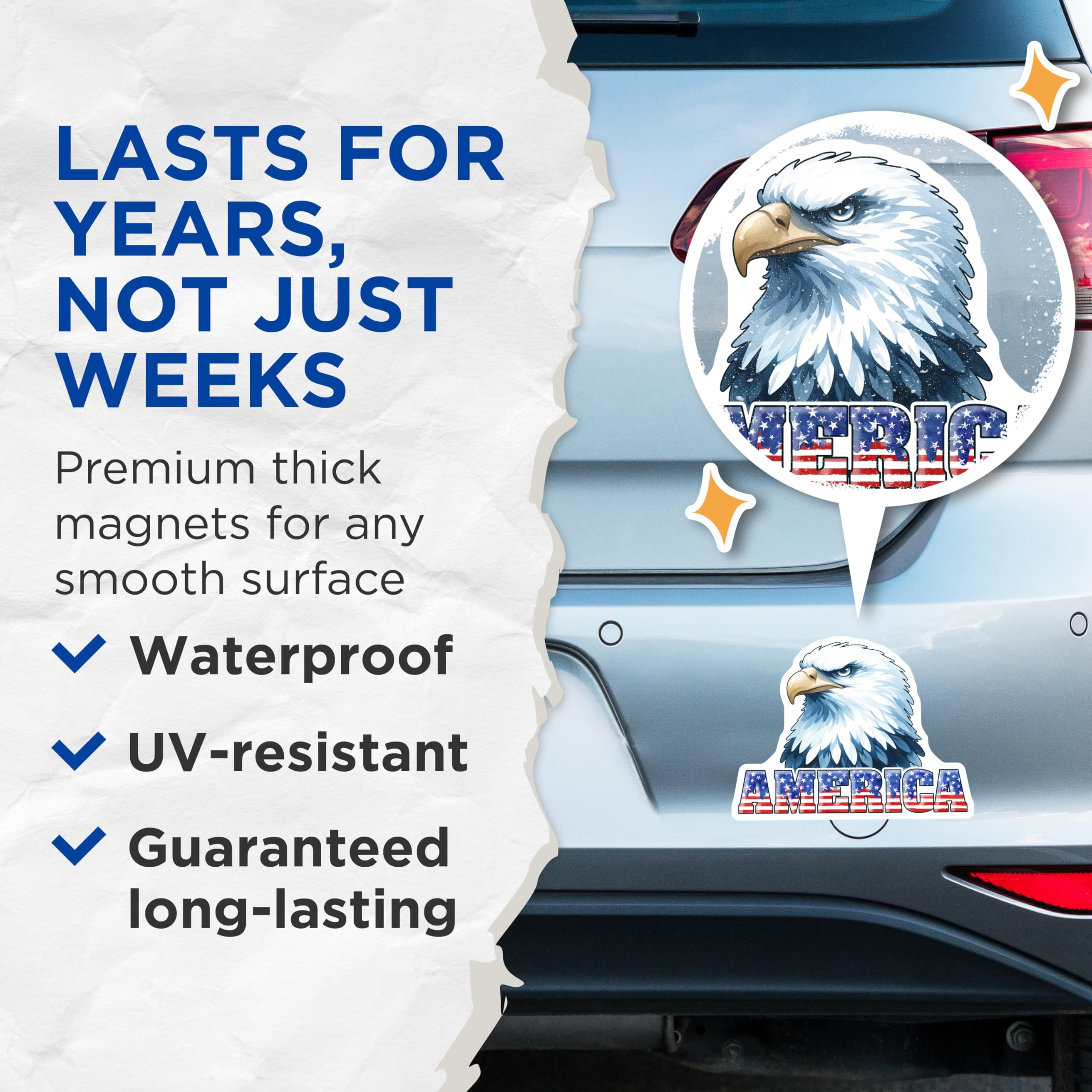 (2 Pack) Eagle America Magnets - 5" On Longest Side - for Cars, Fridges, Toolboxes - Made in USA - MAG7407