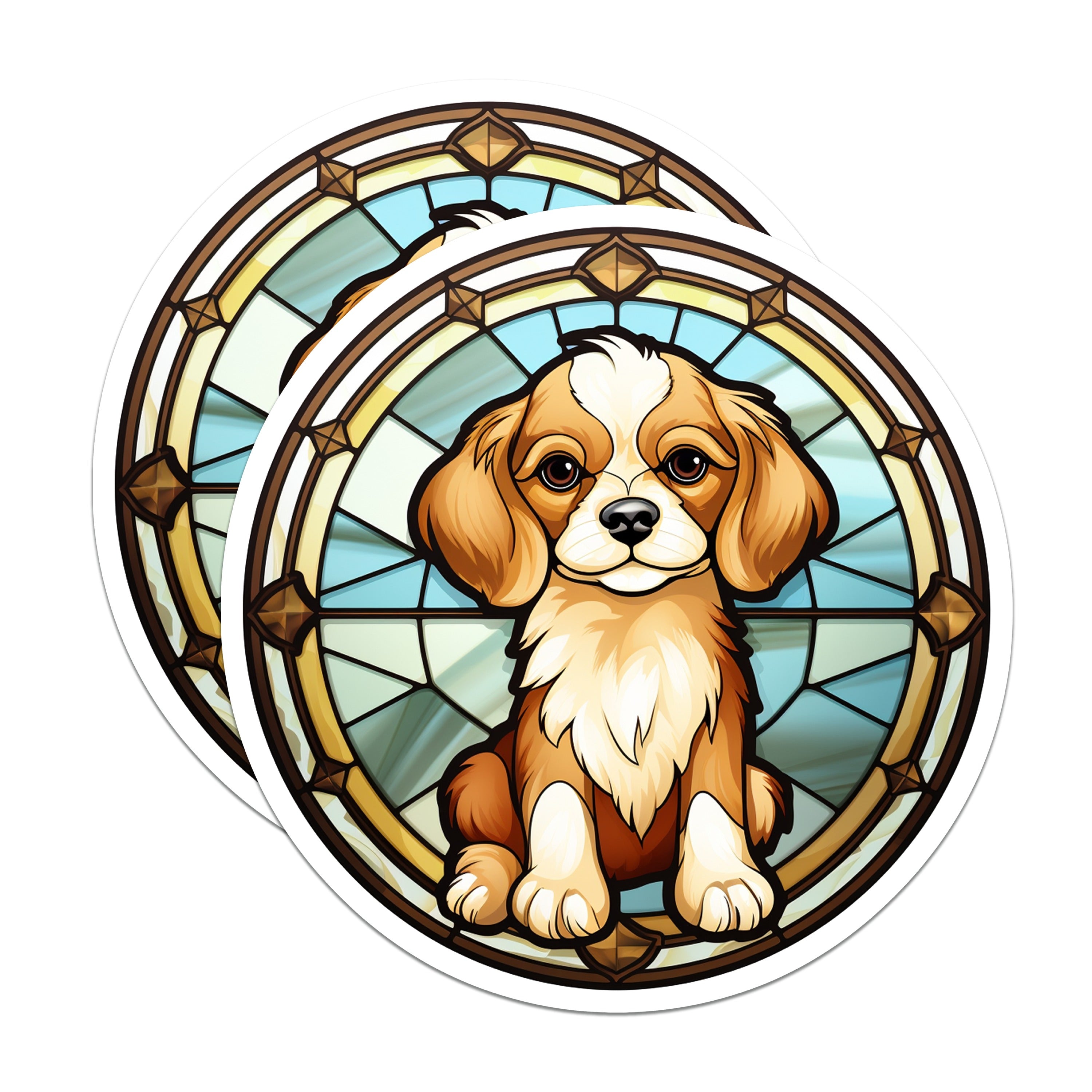 (2 Pack) Cavalier Spaniel Magnets - Stained Glass Puppy Art - Cute Pet Lover Refrigerator Decor - 5 Inches On Longest Side - Thick Durable Magnet - Made in USA - MAG37137