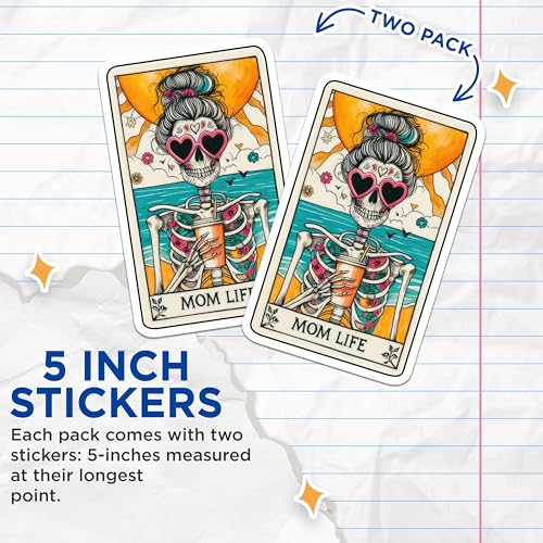 (2 Pack) Mom Life Stickers - Skeleton Mom Stickers - Summer Beach Vibes Stickers - 5" On Longest Side - Sticks to Smooth Flat Surfaces - Made in USA - BMCS5174