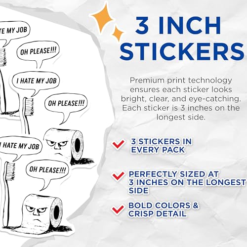 (3 Pack) I Hate My Job Decals - Funny Office - Toilet Paper Decals - 3 Inches On Longest Side - Easy Peel & Apply - Made in USA - 3MCS4363