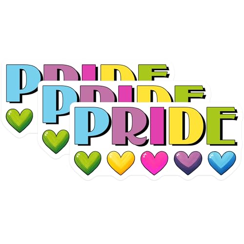 (3 Pack) Pride Decals - Rainbow Hearts - LGBTQ Decal - 3 Inches On Longest Side - Easy Peel & Apply - Made in USA - 3MCS7025