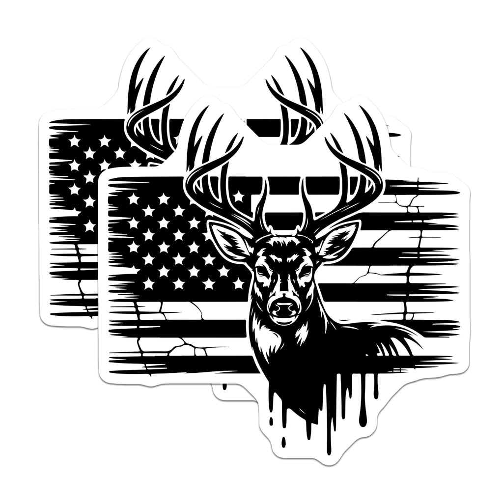 (2 Pack) Deer Hunter Magnets - Distressed American Flag Decor - Patriotic Wildlife Art - 5 Inches On Longest Side - Thick Durable Magnet - Made in USA - MAG21358