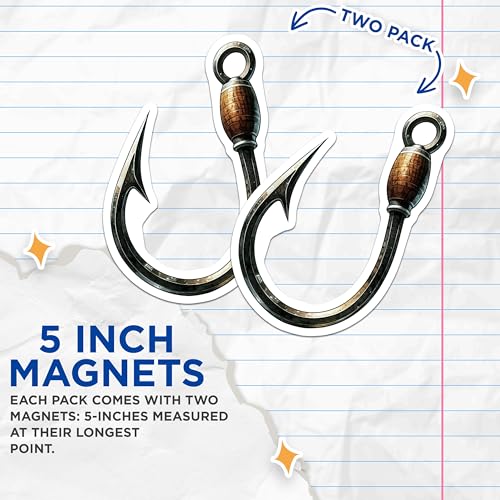(2 Pack) Fishing Hook Magnets - Nautical Decor - Fisherman Gifts - Unique Craft Magnets - 5" On Longest Side - for Cars, Fridges, Toolboxes - Made in USA - MAG6627