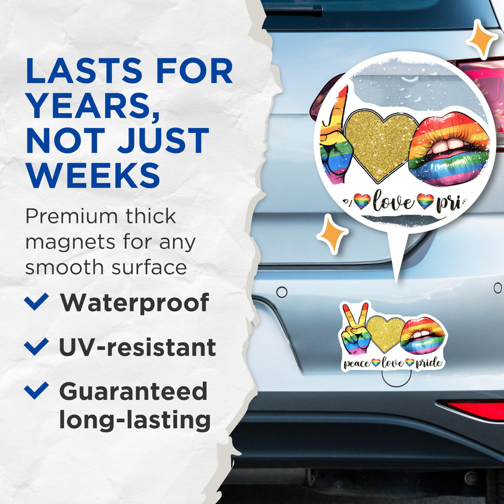 (2 Pack) Pride Magnets - Peace Love Pride - Rainbow LGBTQ Decor - 5" On Longest Side - Premium Magnet - for Cars, Refrigerators, Toolboxes, Lockers - Made in USA - MAG16711