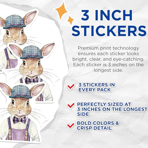 (3 Pack) Dapper Rabbit Decals - Bunny with Bowtie - Laptop Decals - 3 Inches On Longest Side - Easy Peel & Apply - Made in USA - 3MCS8266